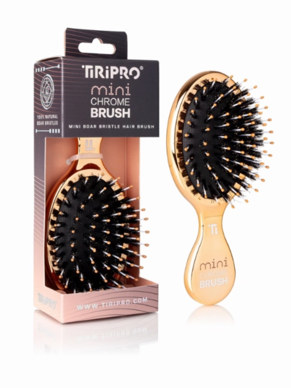 TIRIPRO Mini Chrome Natural Boar Bristle Hair Brush